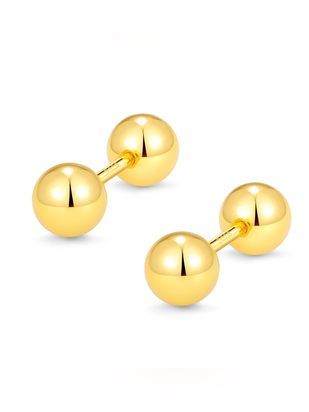 Screw back Solid Silver Balls Studs Earrings-ESB002 Gold 4mm